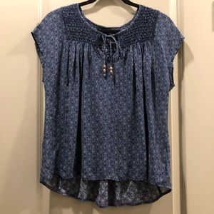 Sanctuary Blue Printed Tie Neck Top